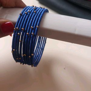 Royal Blue Thread Bangles with Gold Beads