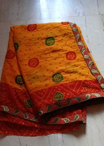 Vibrant Yellow & Red Bandhani Saree