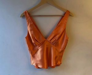 Satin V-Neck Ruched Tank Top