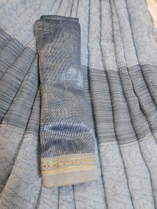 Elegant grey colour Printed Saree with blouse