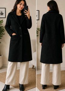 Black Textured Button Coat