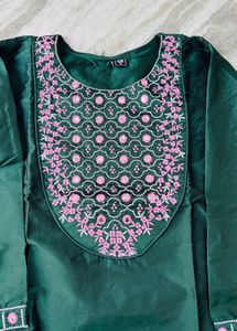 Embroidered Green Silk Kurta