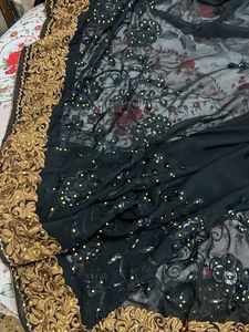 Elegant Black Embroidered Saree