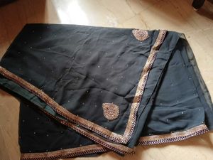Embellished Grey Georgette Saree