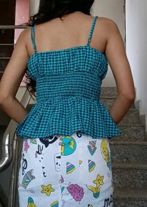 Blue Gingham Smocked Peplum Top