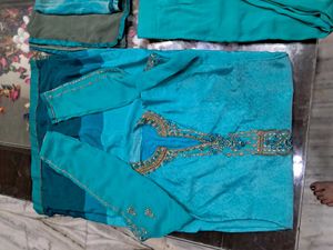 Elegant Teal Ombre Kurta Set with Dupatta