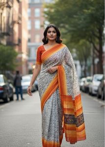 Orange Warli Print Saree
