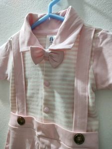 BKIDS small size boy's dress look like romper in pink and white color combination.