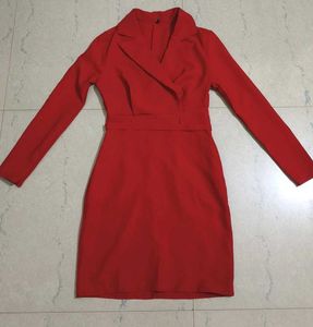 Chic Red Blazer Dress With Side Zipper