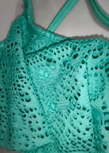 Teal Lace Bikini Top