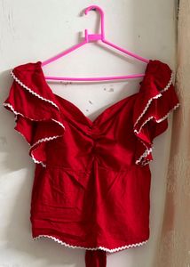 Chic Red Ruffle Sleeve Top