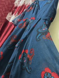 Teal blue Dress printed pattern