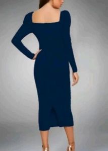Elegant Navy Blue Long Sleeve Dress