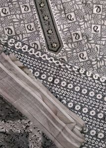 Elegant Grey Paisley Print Kurta (Unstitched)