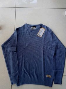 Blue Textured Crewneck Sweater