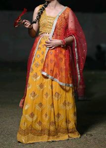 Yellow Lehenga Choli Set with Red Dupatta