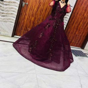 Elegant Maroon Embroidered Gown