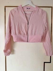 Pink Cropped Bomber Jacket with "Give Me A Break"