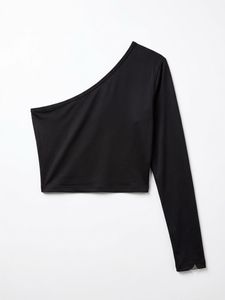 Trendy Black One Shoulder Top | Long Sleeve Crop T
