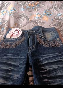 Stylish Embellished Blue Denim Jeans