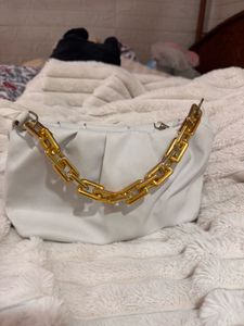 Chic White Handbag with Gold Chain