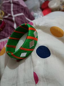 Green Colour With Mirror Work Thread Bangle
