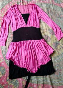 Stylish Pink &amp; Black Peplum Top