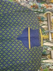 Blue Kurta with Green Border
