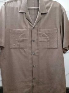Brown Short Sleeve Button-Up Shirt