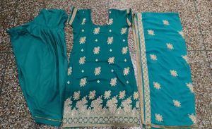 Teal Embroidered Kurta Set with Dupatta
