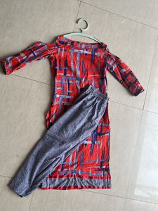 Red and grey kurta and plazo set