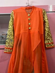 Orange Kurta with Golden Sleeves