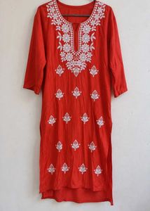 Lucknow Chikankari Orange  Kurta
