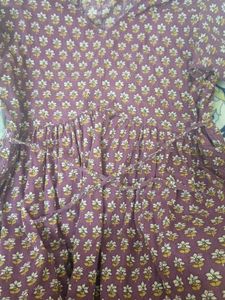 Purple Floral Print Cotton Kurta