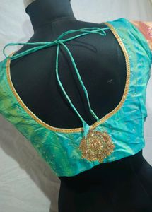 hand work 💯 Green Silk Saree with Gold Border