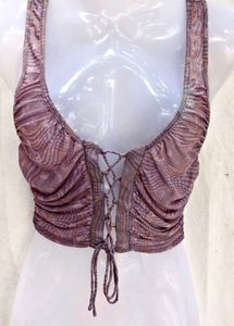 I. Ruched Lace-Up Crop Top