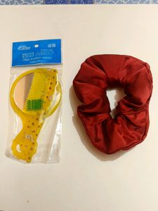 Hair Rubber In Satin And Mirror With Comb