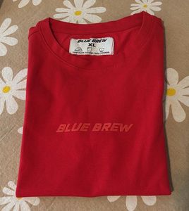 Vibrant Red BLUE BREW T-Shirt Cotton, never worn