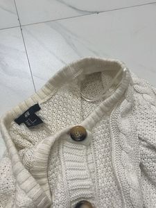 H&amp;M White Cable Knit Cardigan