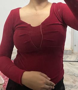 Chic Ribbed Burgundy Top