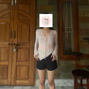 Sheer Bell Sleeve Tie-Front Top