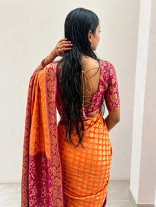 Elegant Orange &amp; Magenta Silk Saree