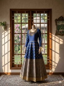 Elegant Blue & Gold Ethnic Gown