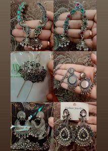 Boho Oxidized Silver Jhumka Earrings Set