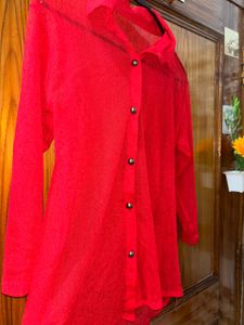 🌸Red Mesh Button-Up Top