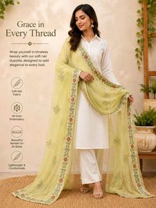 New Embroidered lime green Net Dupatta