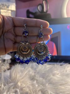 Stunning Blue Beaded Jhumka Earrings