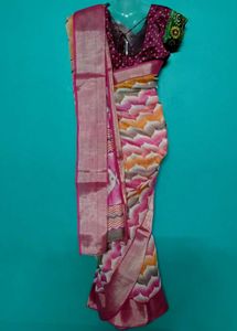 pink lenin cotton saree