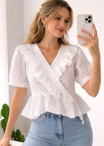 Elegant White Ruffled Peplum Top