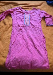 Pink Kurta with Blue Embroidery